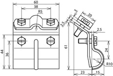 Abrazadera para canalón Dehn con taco para Rd 7-10m Ancho 60mm Reborde 13-25mm - 339010