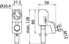 Dehn KKH 20 SQ Tapa rígida de cabeza esférica con eje en T para cables - 772311