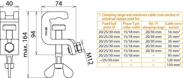 DEHN UEK30FS Pinza universal de puesta a tierra con tornillo de mariposa - 774130