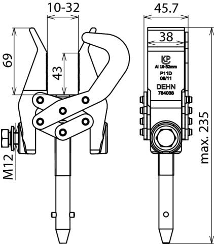 Dehn Abrazadera De Tornillo De Fase 10-32mm Con Arco De Seguridad Y Pasador En T - 784038