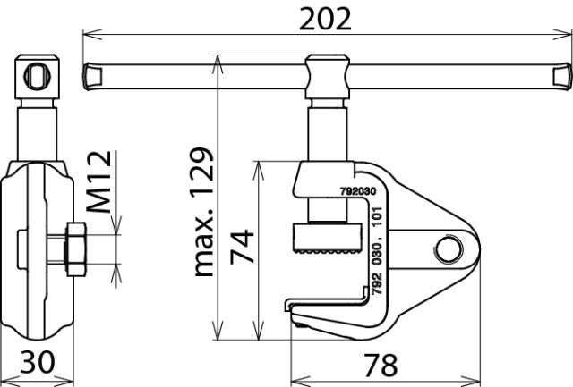 Pinza Dehn Para Fresar Tierra Para Perfiles Planos 30mm Con Barra Tommy - 792030