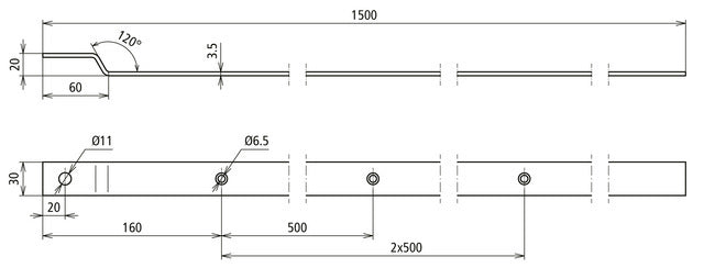 Dehn Af Acero Inoxidable Terminal Acodado 30x3.5mm L 1500mm Diámetro 11mm - 860315