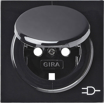 Gira Cubretoma con clavija de tierra y tapa abatible S-Color Negro - 092247