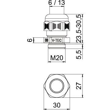 M20 IP68 Pasacables Con Conexión De Rosca Corta - 2024880 [10 Piezas]