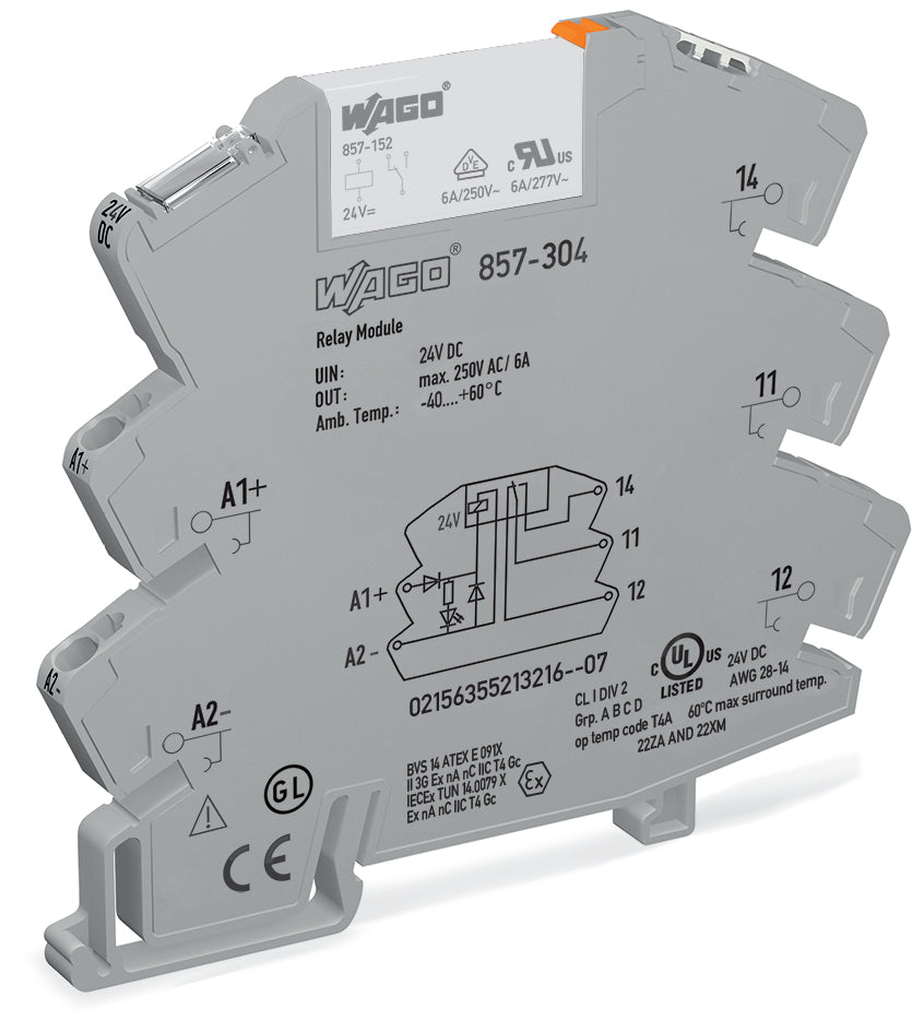 Módulo De Relé WAGO 857-304 24VDC 6A Cambio Simple - 857-304