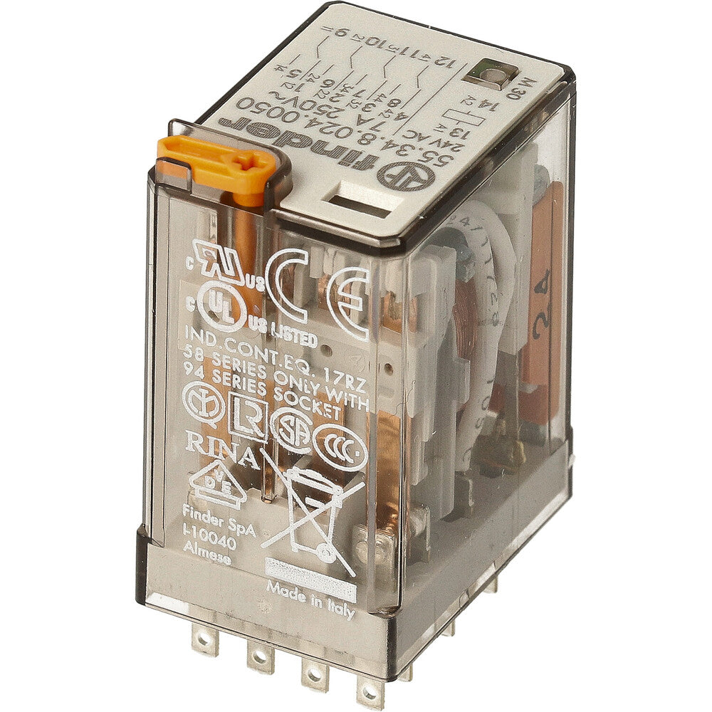Finder 55.34 Relé 4CO Industrial 7A 24VAC Con LED - 55.34.8.024.0050