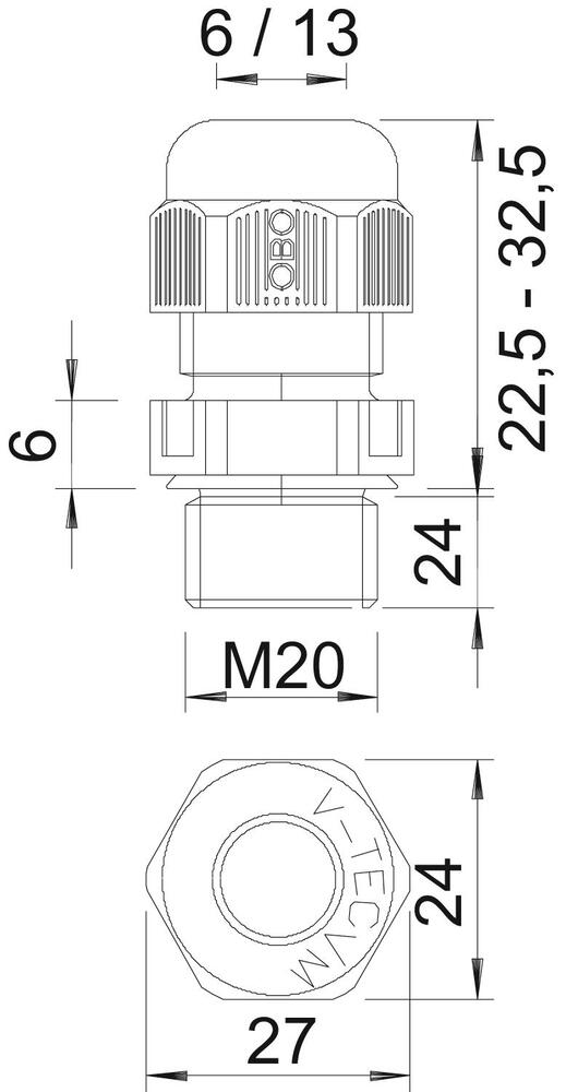 Conector De Cable M20 Métrico Con Rosca Extendida IP68 - 2022968 [5 Piezas]