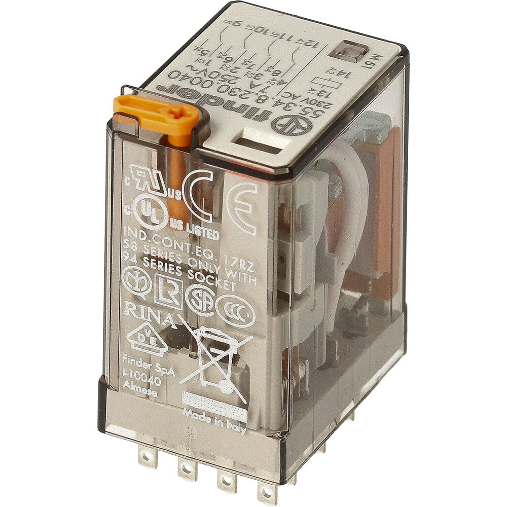 Finder 55.34 Relé Industrial 4CO 7A 230VAC Con Pulsador De Prueba - 55.34.8.230.0040