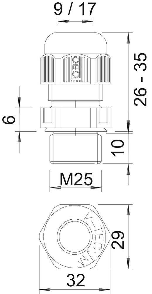 Conector De Cable M25 Resistente A UV IP68 Poliamida Gris Claro - 2022903 [5 Piezas]