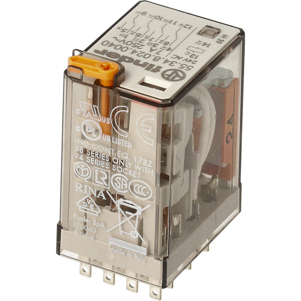 Finder 55.34 Relé Industrial 4CO 7A 24VAC Con Pulsador De Prueba - 55.34.8.024.0040