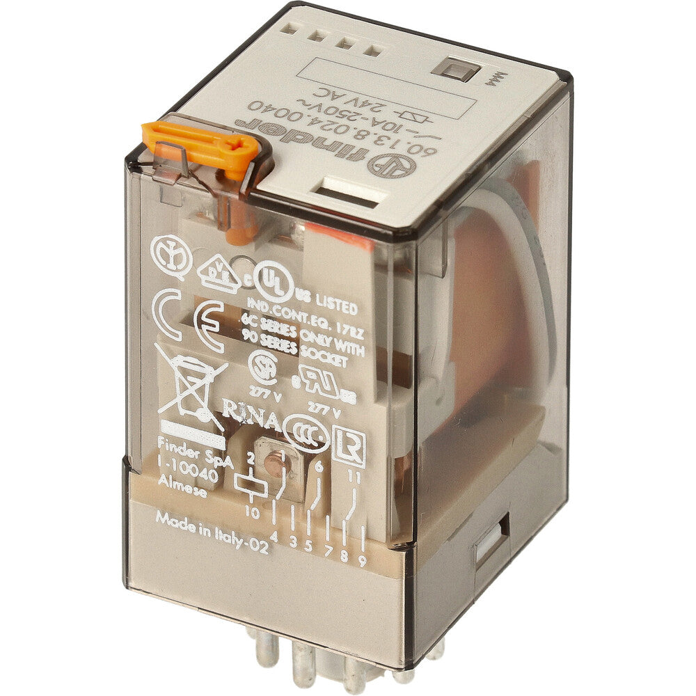 Finder Relé Industrial De 10A Enchufable 24VAC 3CO AgNi - 60.13.8.024.0040
