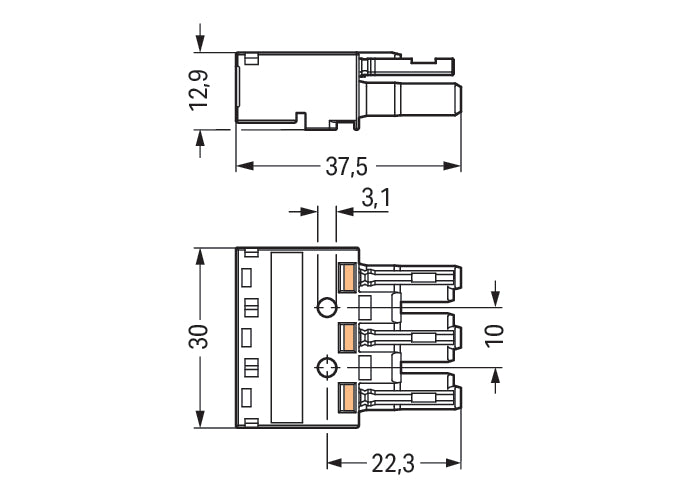 WAGO 770-203 WINSTA MIDI Conector Femenino De 3 Pines Negro - 770-203 [100 Piezas]