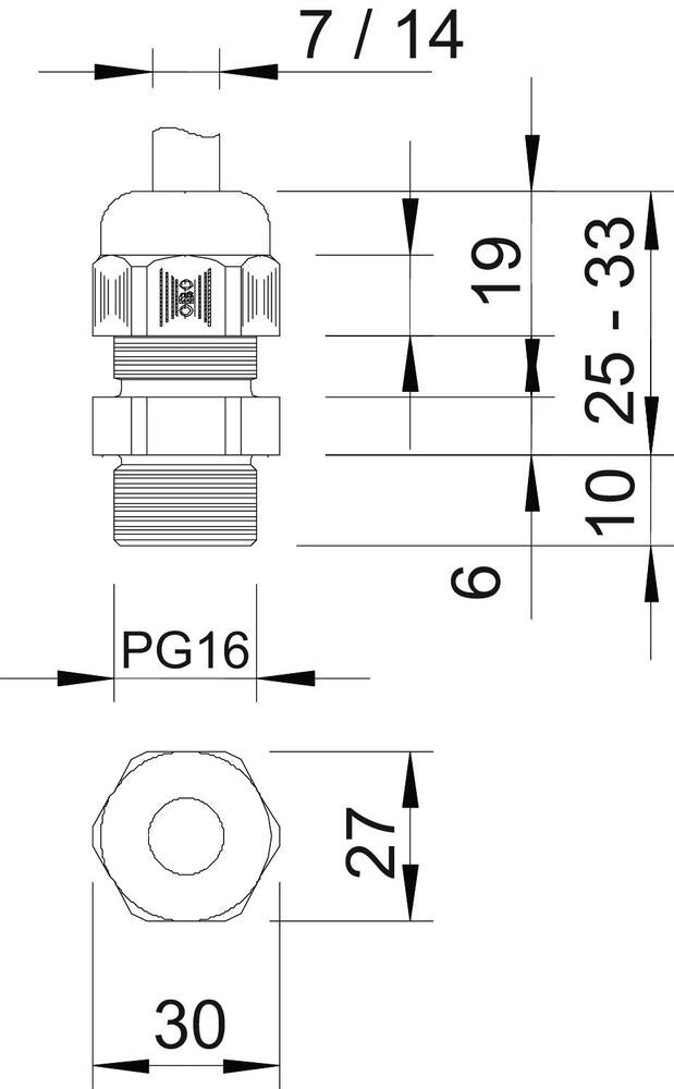 PG16 IP68 Pasacables Con Alivio De Tensión RAL 7001 - 2022656 [5 Piezas]