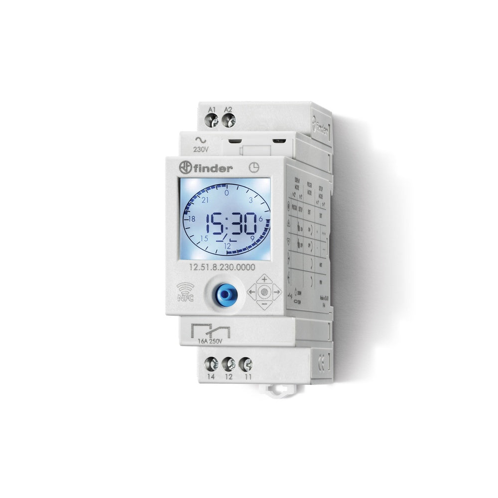 Finder Interruptor De Tiempo Digital 16A 230V Programador De Riel DIN - 12.51.8.230.0000