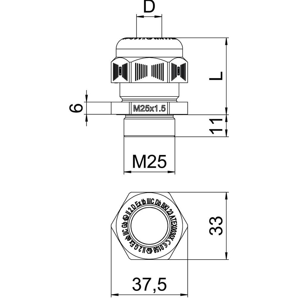 Conector De Cable A Prueba De Explosión M25 IP68 Poliamida Negra - 2050331 [2 Piezas]