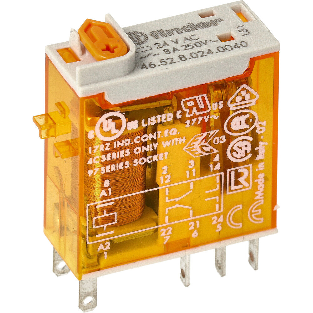 Finder Relé Mini Industrial 2CO 8A 24VAC Con Pulsador De Prueba - 46.52.8.024.0040