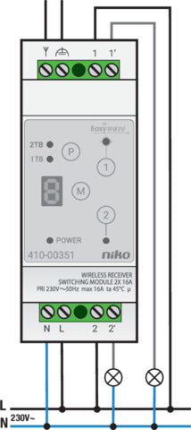 Niko Inalámbrico 2 Canales Riel Din Rf Receptor - 410-00351
