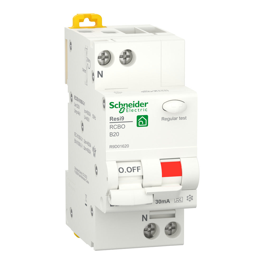 Schneider Resi9 RCBO 20A 30mA Tipo A Interruptor Diferencial - R9D01620