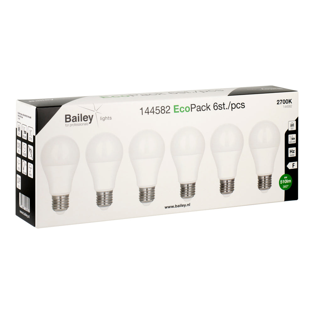 EcoPack LED A60 E27 6W Bombilla Blanca Cálida - 144582 [6 Piezas]