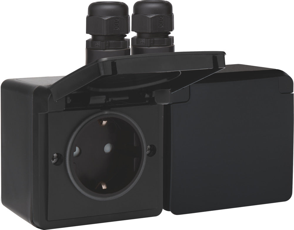 Niko Hydro Doble Horizontal IP44 Enchufe Negro 16A 250V - 761-37838