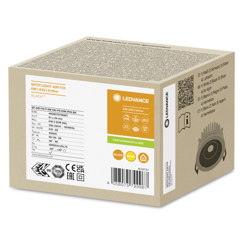 Foco Empotrable Led 6W Ip65 Regulable Negro - 4058075799967