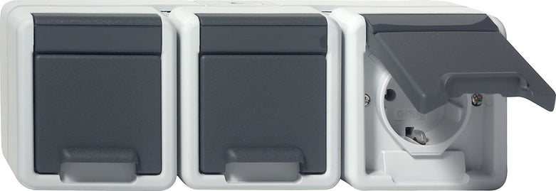 Gira Toma Schuko Triple Con Tapa Articulada IP44 Gris - 478930