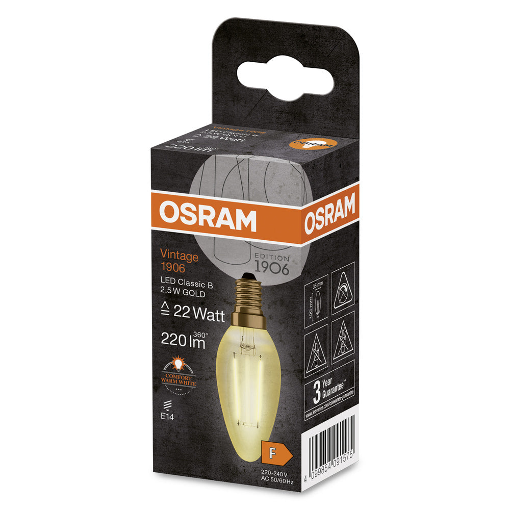 Vela Led Vintage 1906 Dorada E14 2.5W 2400K - 4099854091575 [2 Piezas]