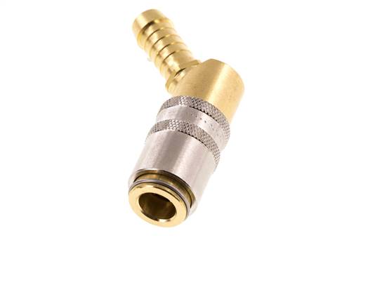 Latón DN 6 Acoplamiento de moldes Pilar de manguera de 9 mm 45 grados