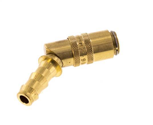 Brass DN 6 Mold Coupling Socket 9.5 mm Hose Pillar Unlocking Protection Double Shut-Off 45-deg