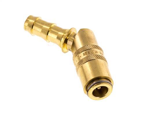 Brass DN 6 Mold Coupling Socket 9.5 mm Hose Pillar Unlocking Protection Double Shut-Off 45-deg