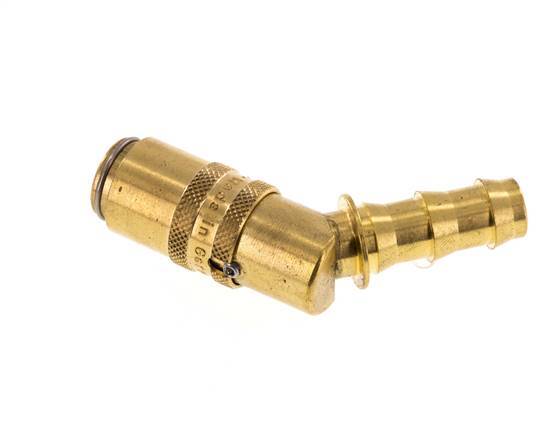 Brass DN 6 Mold Coupling Socket 9.5 mm Hose Pillar Unlocking Protection Double Shut-Off 45-deg