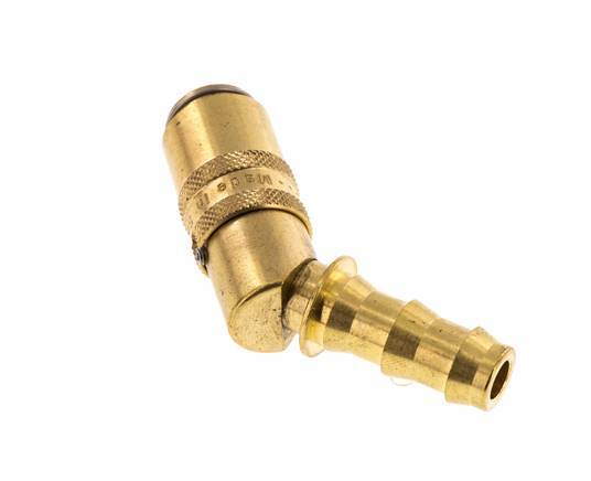 Brass DN 6 Mold Coupling Socket 9.5 mm Hose Pillar Unlocking Protection Double Shut-Off 45-deg