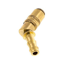Brass DN 6 Mold Coupling Socket 9.5 mm Hose Pillar Unlocking Protection Double Shut-Off 45-deg