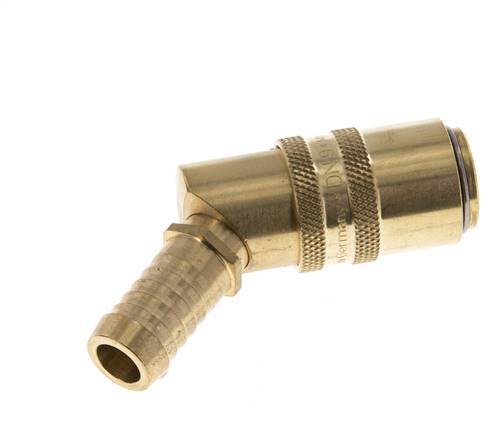 Brass DN 9 Mold Coupling Socket 13 mm Hose Pillar Unlocking Protection Double Shut-Off 45-deg