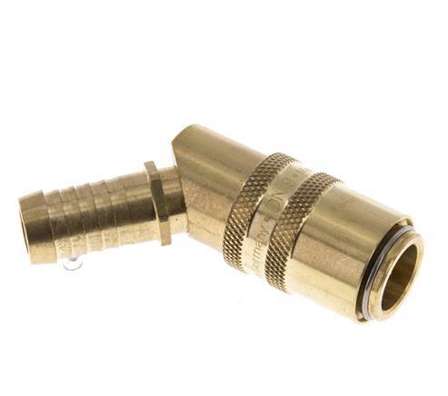 Brass DN 9 Mold Coupling Socket 13 mm Hose Pillar Unlocking Protection Double Shut-Off 45-deg