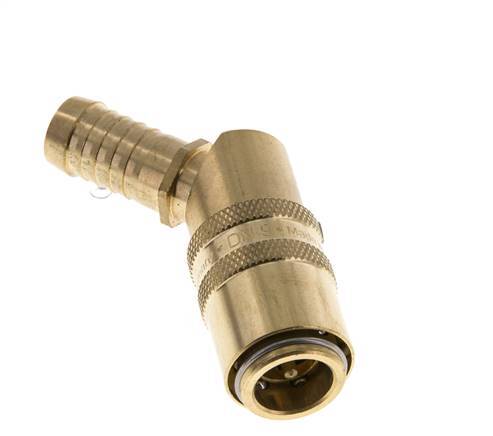 Brass DN 9 Mold Coupling Socket 13 mm Hose Pillar Unlocking Protection Double Shut-Off 45-deg