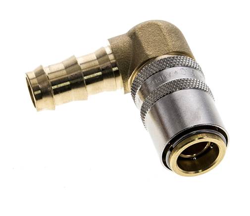 Acoplamiento de latón DN 9 para mangueras de 12,7 mm Pilar de 90 grados