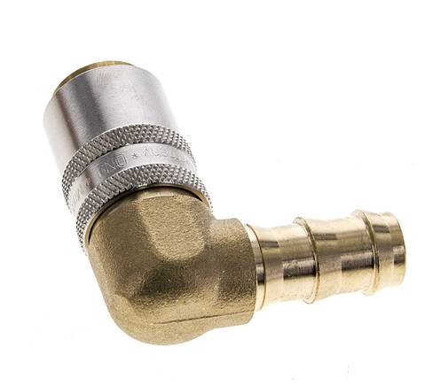Acoplamiento de latón DN 9 para mangueras de 12,7 mm Pilar de 90 grados