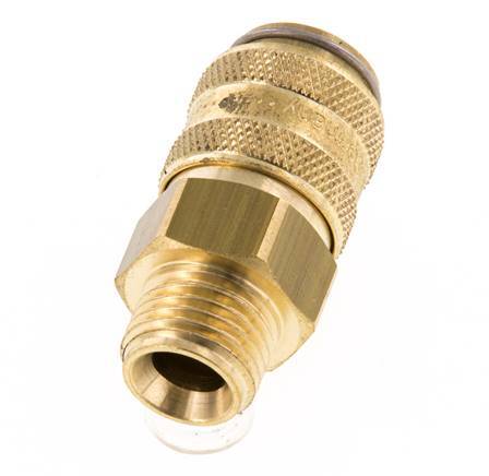 Acoplamiento de latón DN 6 con rosca macho de 1/4 de pulgada de doble cierre