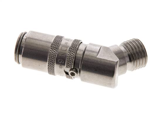 Acero inoxidable DN 6 Acoplamiento de moldes con rosca macho M14x1,5 Cierre doble a 45 grados