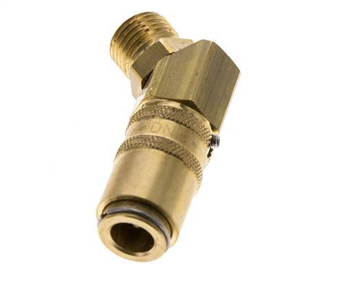 Latón DN 6 Acoplamiento de moldes Rosca macho M14x1,5 Protección de desbloqueo Doble cierre 45 grados