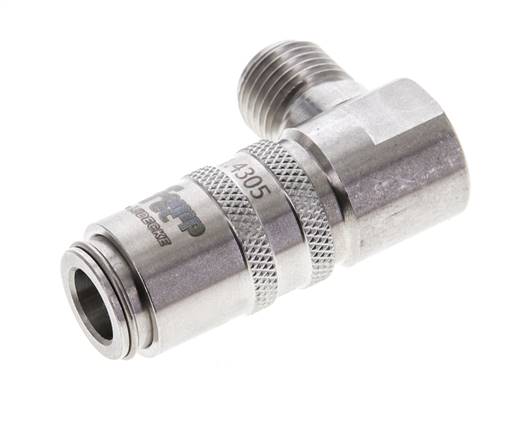 Acoplamiento de moldes de acero inoxidable DN 6, con rosca macho de 1/4 de pulgada de 90 grados