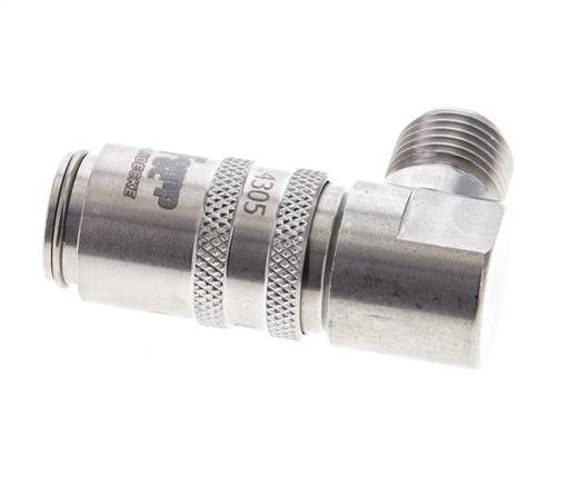 Acoplamiento de moldes de acero inoxidable DN 6, con rosca macho de 1/4 de pulgada de 90 grados