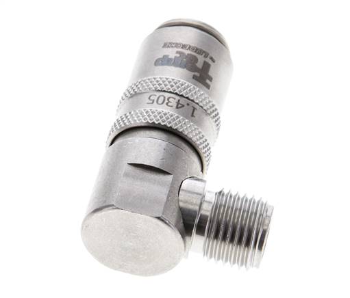 Acoplamiento de moldes de acero inoxidable DN 6, con rosca macho de 1/4 de pulgada de 90 grados