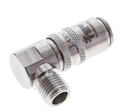 Acoplamiento de moldes de acero inoxidable DN 6, con rosca macho de 1/4 de pulgada de 90 grados