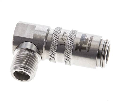 Acoplamiento de moldes de acero inoxidable DN 6, con rosca macho de 1/4 de pulgada de 90 grados