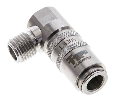 Acoplamiento de moldes de acero inoxidable DN 6, con rosca macho de 1/4 de pulgada de 90 grados