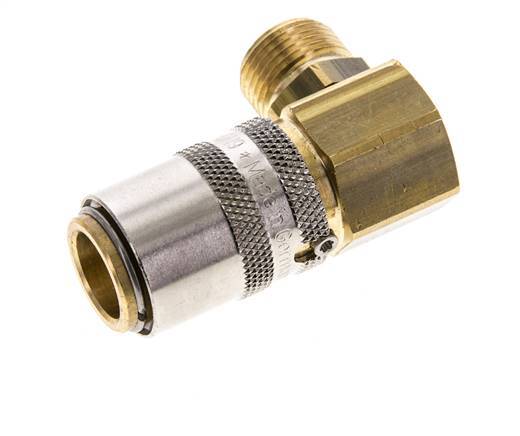 Latón DN 9 Acoplamiento de moldes G 3/8 pulgadas rosca macho Protección de desbloqueo 90-deg