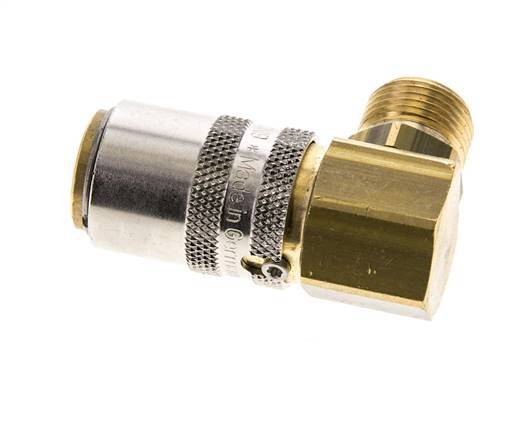 Latón DN 9 Acoplamiento de moldes G 3/8 pulgadas rosca macho Protección de desbloqueo 90-deg