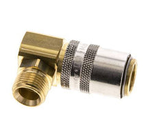 Latón DN 9 Acoplamiento de moldes G 3/8 pulgadas rosca macho Protección de desbloqueo 90-deg